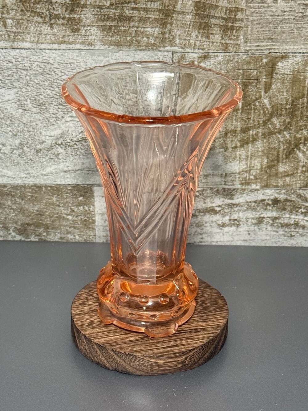 VTG Fenton Rose Depression Chevron Vase 1930-40’s